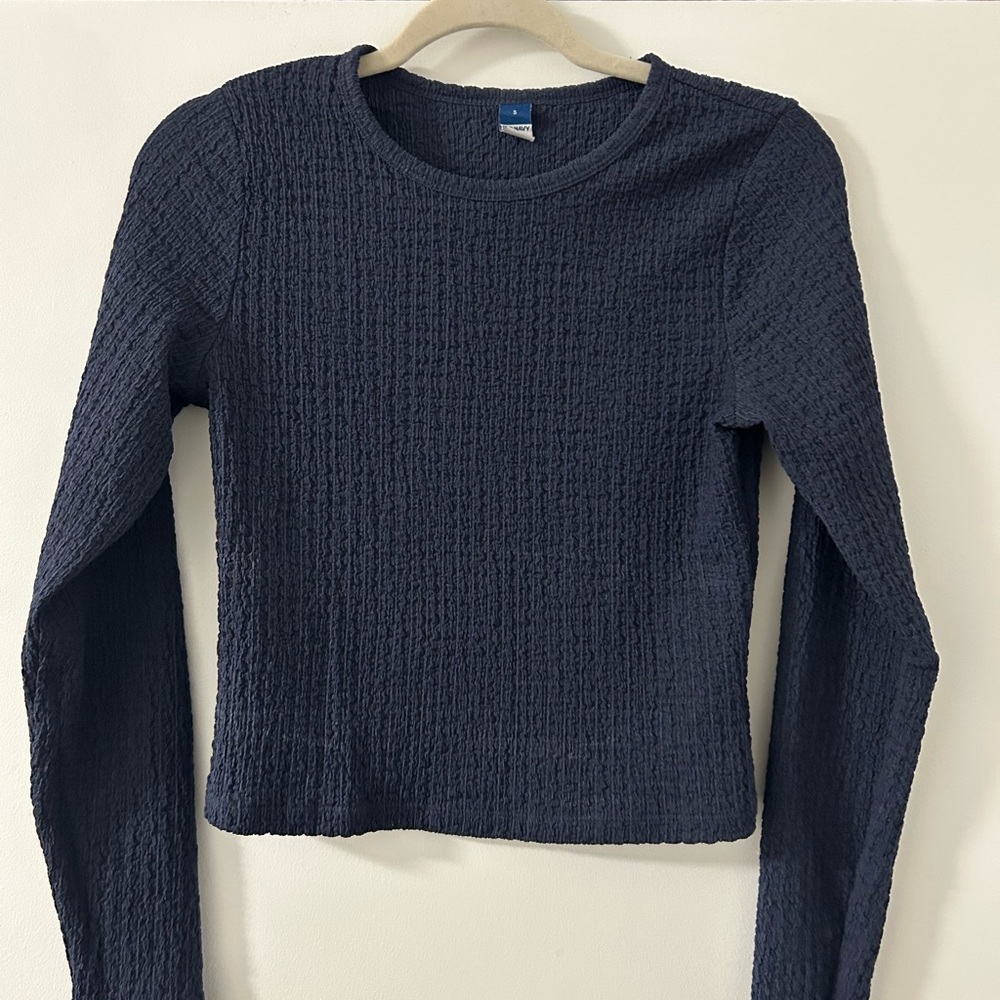 Old Navy Dark Blue Textured Long Sleeve Top